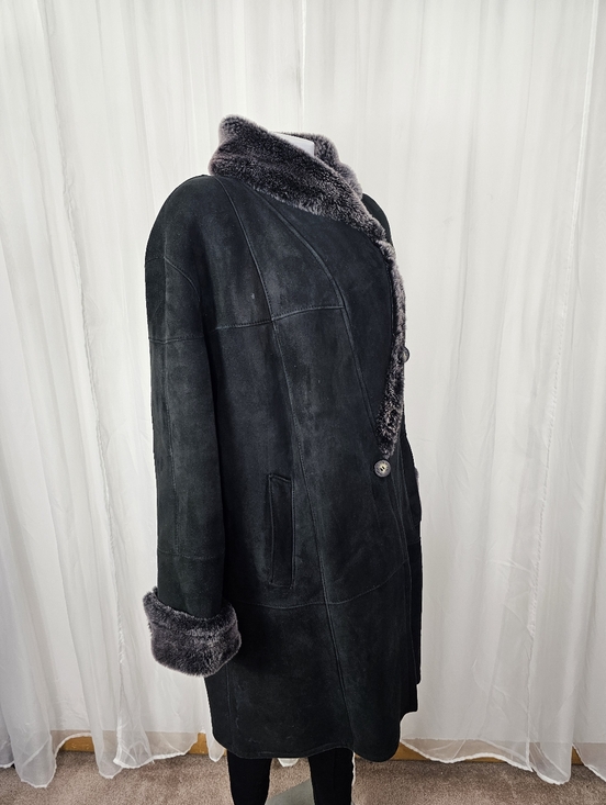 Jekel Vintage Black Sheepskin Suede Shearling Coat with Fur Lining Size 12 - Picture 4 of 12